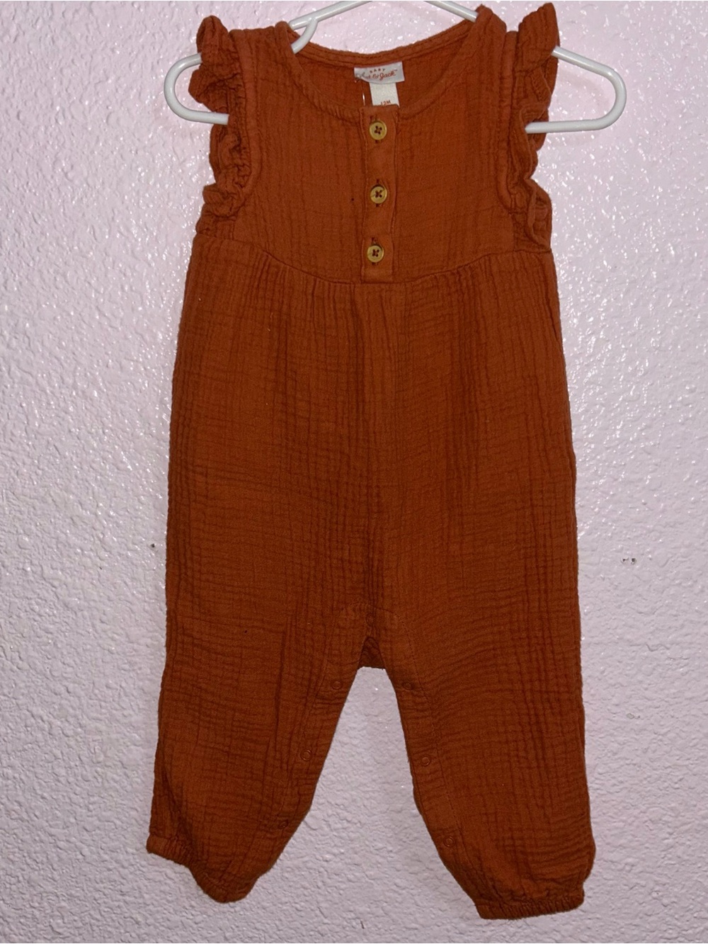 Cat & Jack Rust Orange Ruffled Shoulder Muslin One-Piece